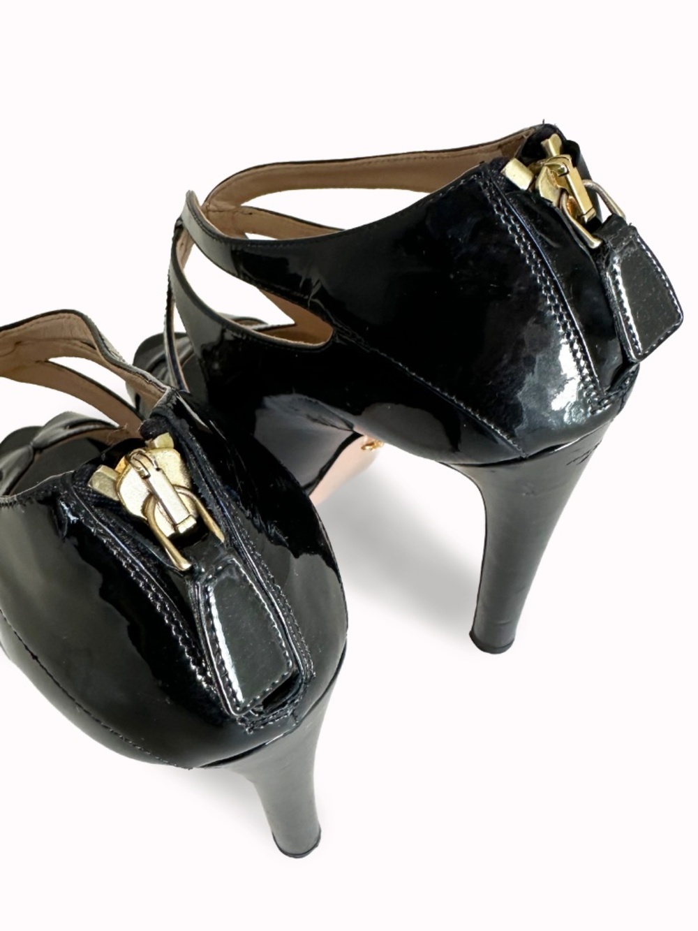 Prada Milano Vintage Black Patent Cutout Platform Peep-Toe Heels Size EU 36.5 - Picture 9 of 13